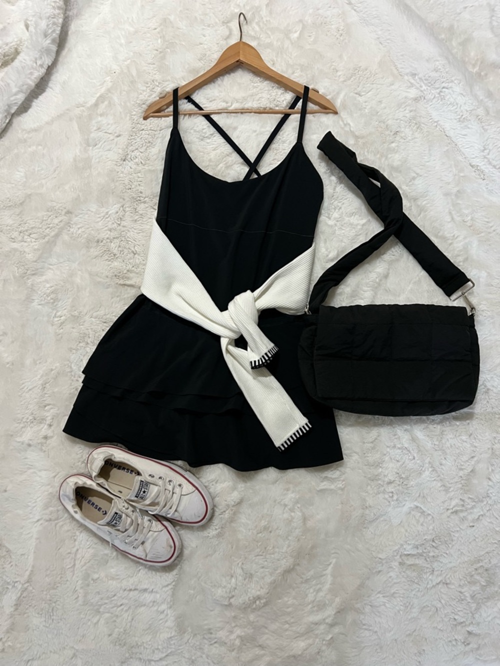 aerie Black Strappy Tiered Mini Dress
